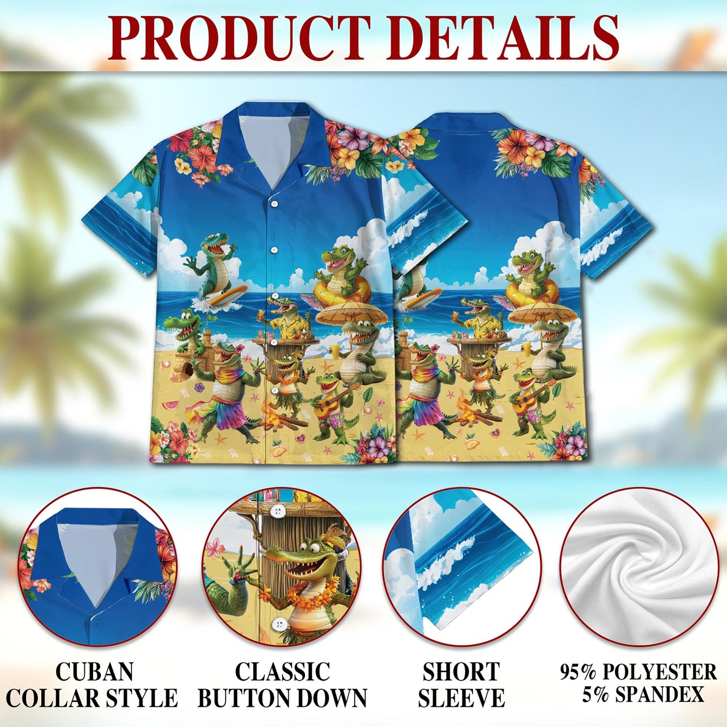 Crocodile On The Beach Hawaiian Shirt for Men, Button Down Aloha Shirt - Azhawaiian