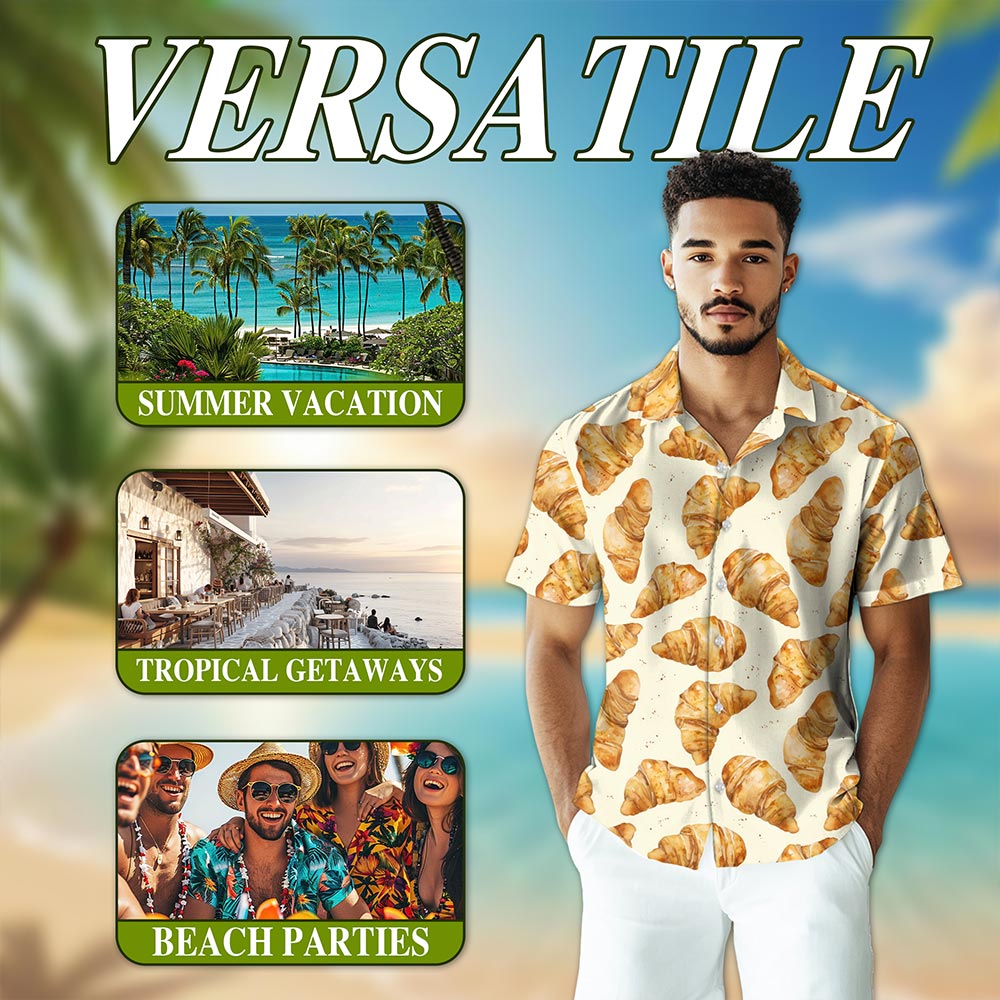 Croissant Hawaiian Shirt for Men, Button Down Aloha Shirt - Azhawaiian