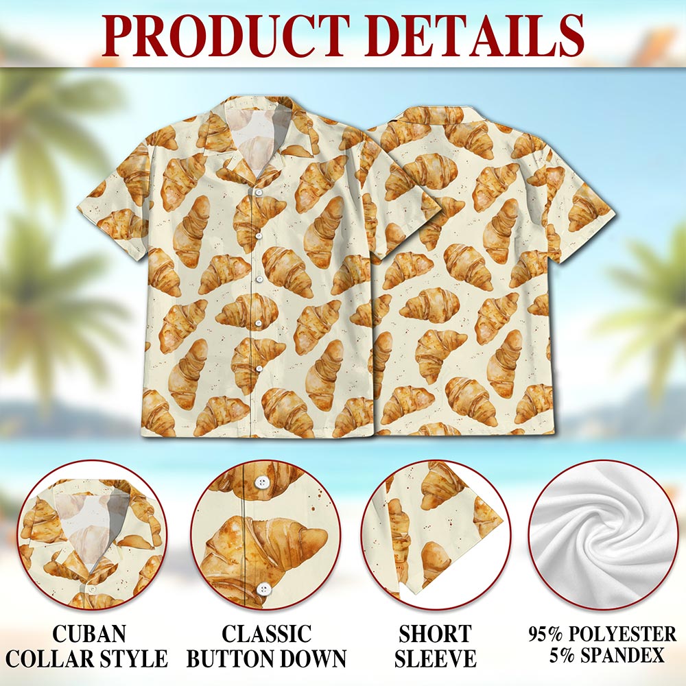 Croissant Hawaiian Shirt for Men, Button Down Aloha Shirt - Azhawaiian