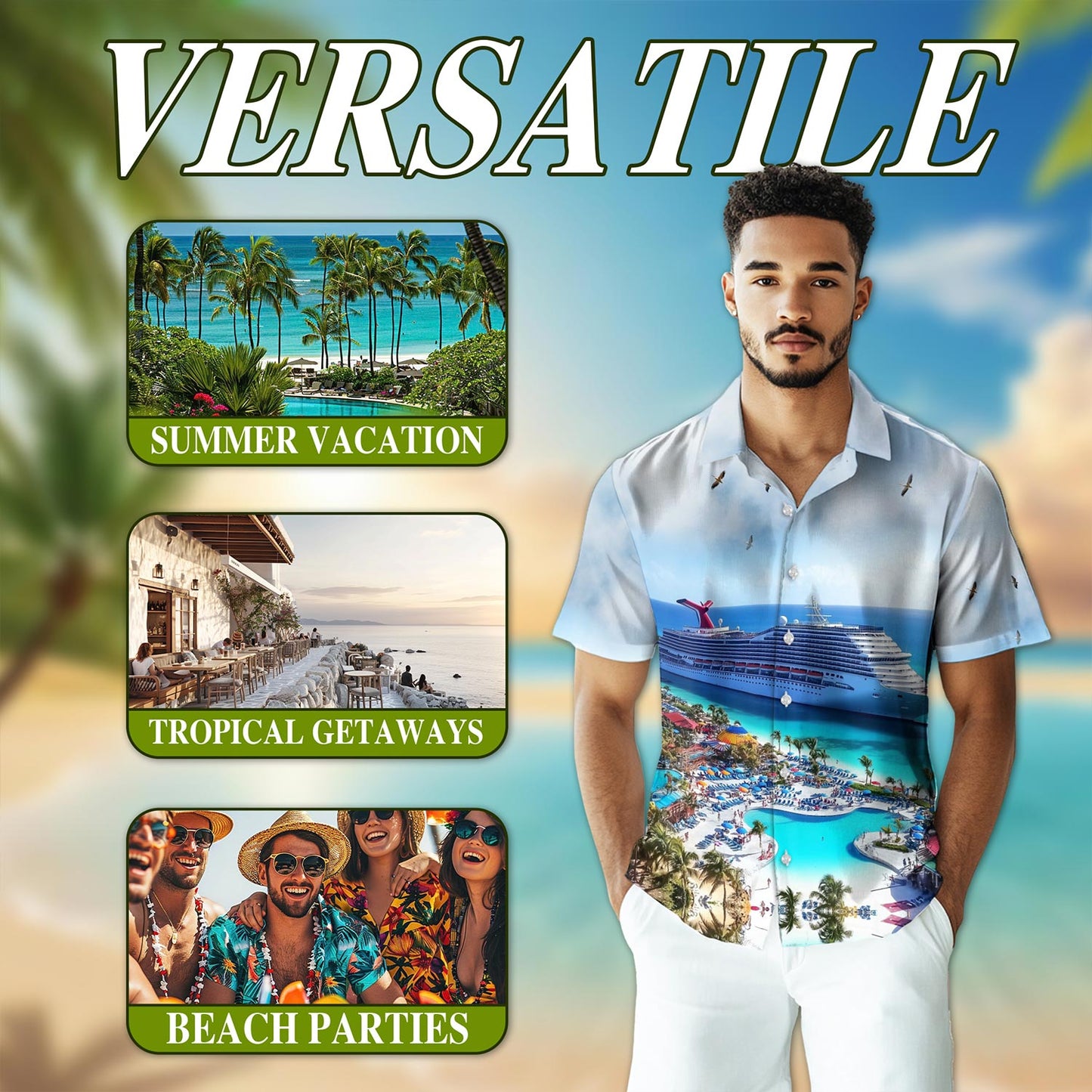 Cruise Ship Grand Turk Hawaiian Shirt for Men, Button Down Aloha Shirt - Azhawaiian