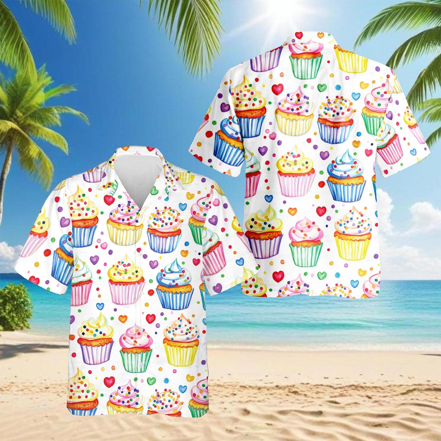 Cupcake Pattern Hawaiian Shirt for Men, Button Down Aloha Shirt - Azhawaiian