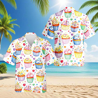 Cupcake Pattern Hawaiian Shirt for Men, Button Down Aloha Shirt - Azhawaiian