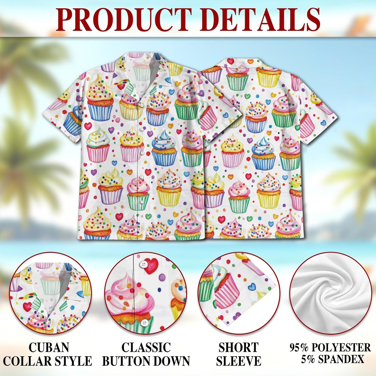 Cupcake Pattern Hawaiian Shirt for Men, Button Down Aloha Shirt - Azhawaiian