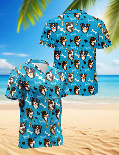Cute Australian Shepherd Dog Hawaiian Shirt for Men, Button Down Aloha Shirt - Azhawaiian