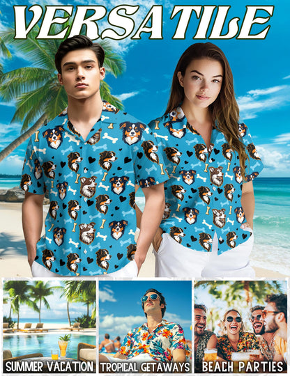 Cute Australian Shepherd Dog Hawaiian Shirt for Men, Button Down Aloha Shirt - Azhawaiian