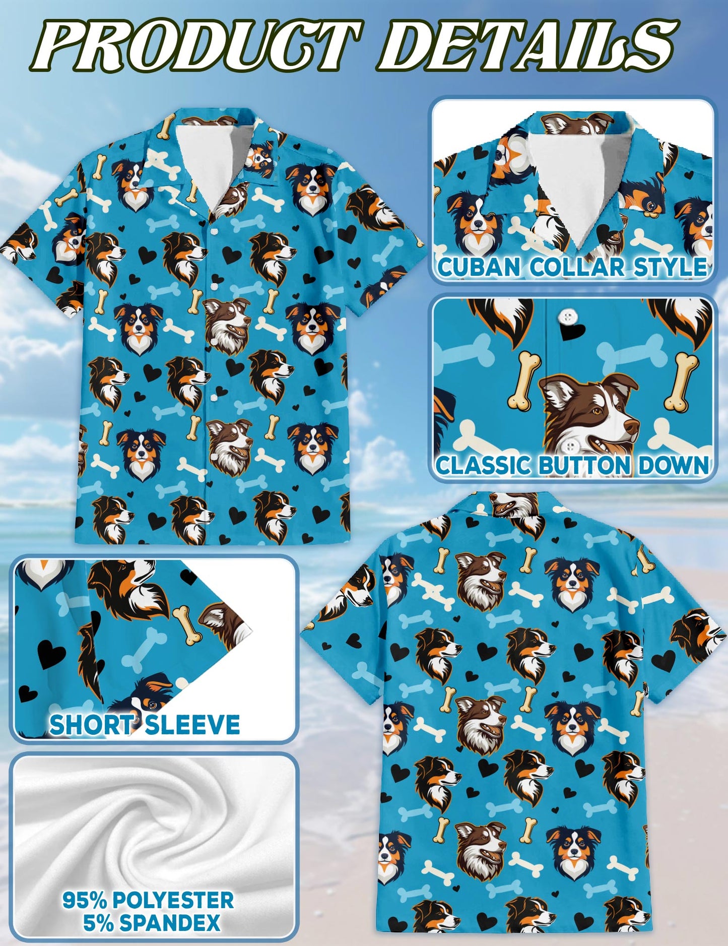 Cute Australian Shepherd Dog Hawaiian Shirt for Men, Button Down Aloha Shirt - Azhawaiian
