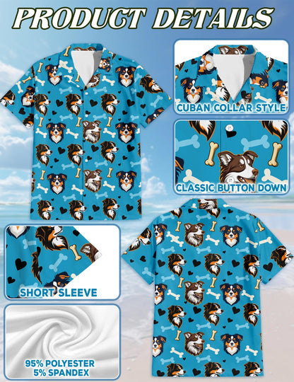 Cute Australian Shepherd Dog Hawaiian Shirt for Men, Button Down Aloha Shirt - Azhawaiian