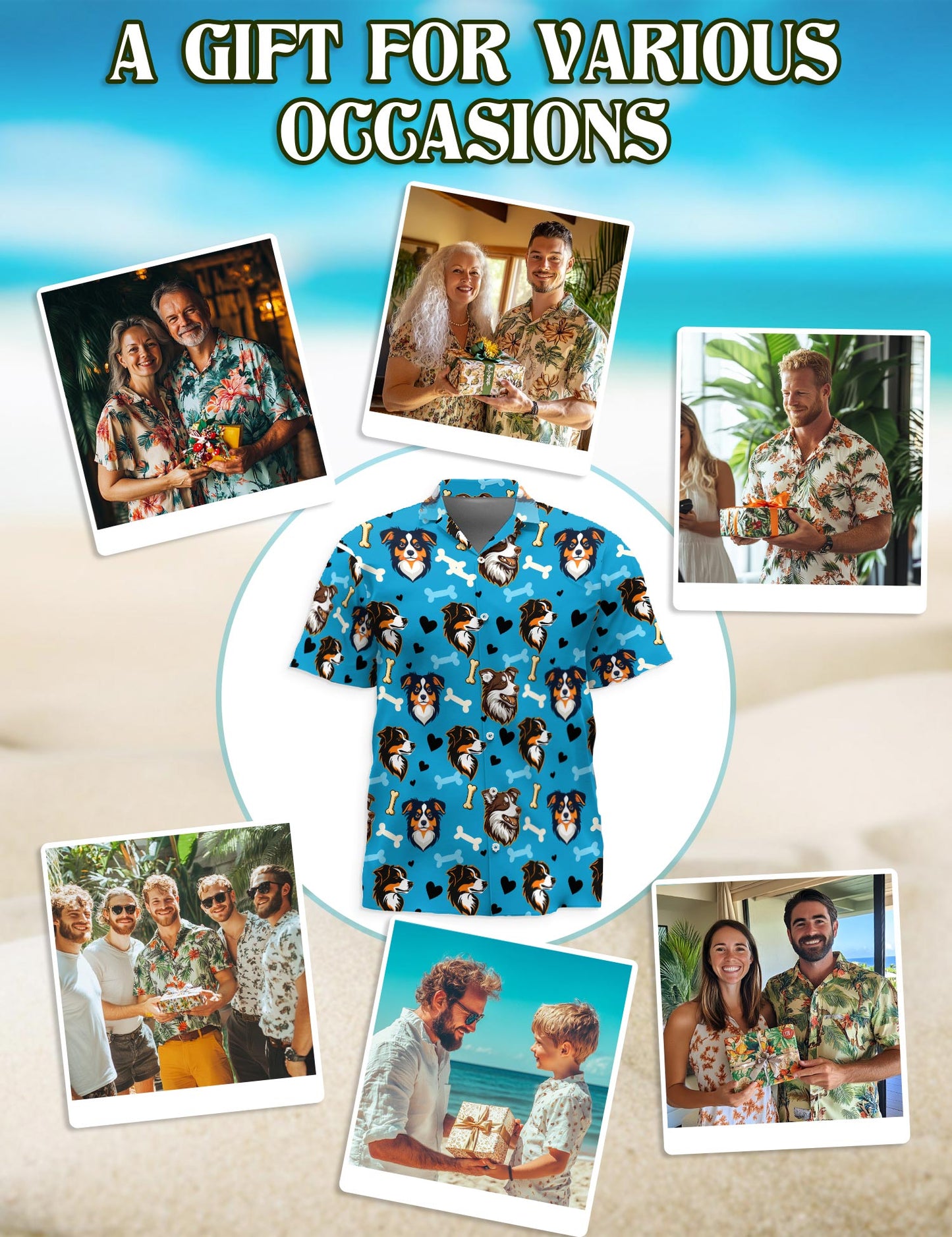Cute Australian Shepherd Dog Hawaiian Shirt for Men, Button Down Aloha Shirt - Azhawaiian