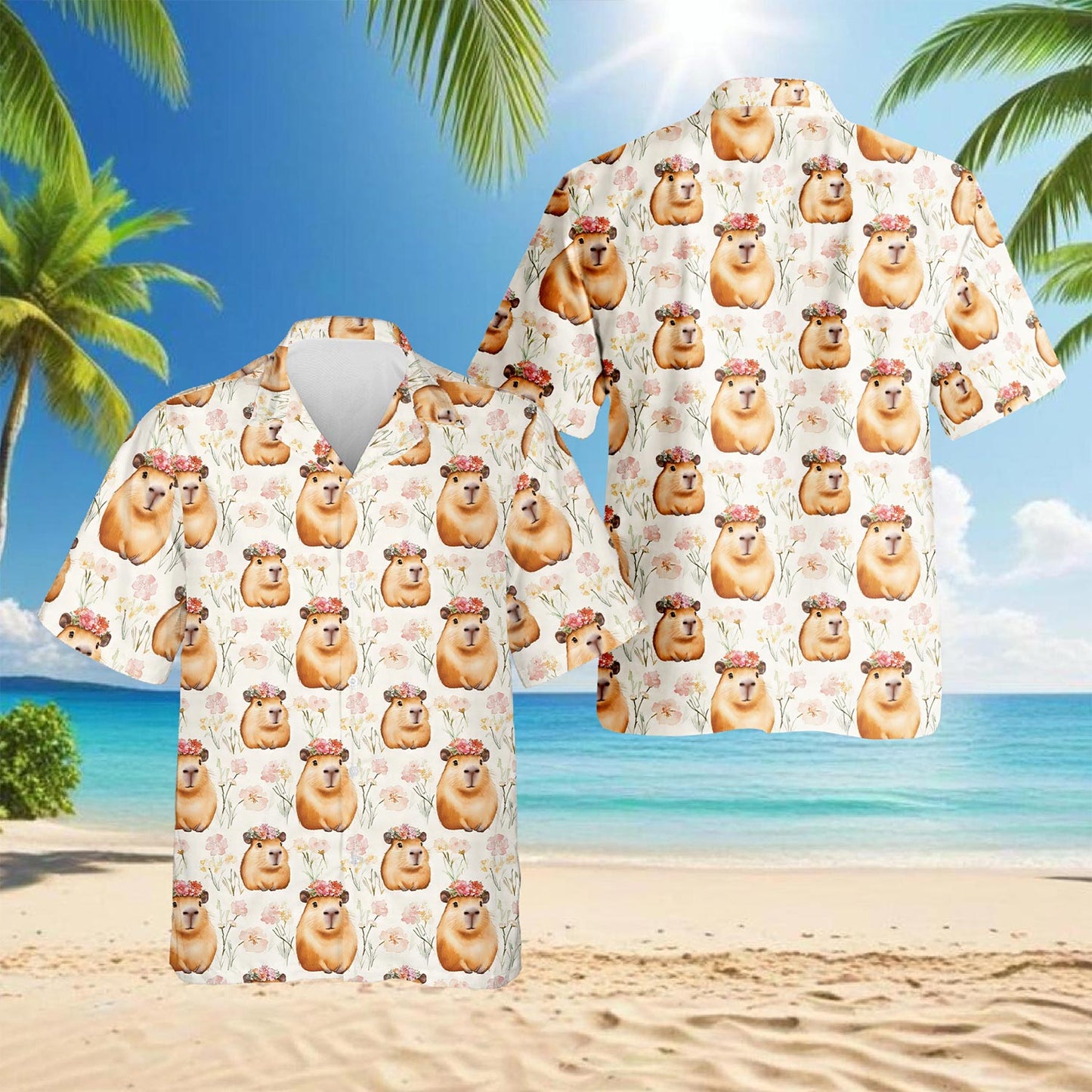 Cute Capybara Hawaiian Shirt for Men, Button Down Aloha Shirt - Azhawaiian