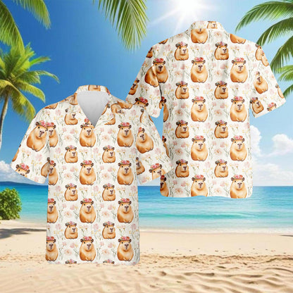 Cute Capybara Hawaiian Shirt for Men, Button Down Aloha Shirt - Azhawaiian