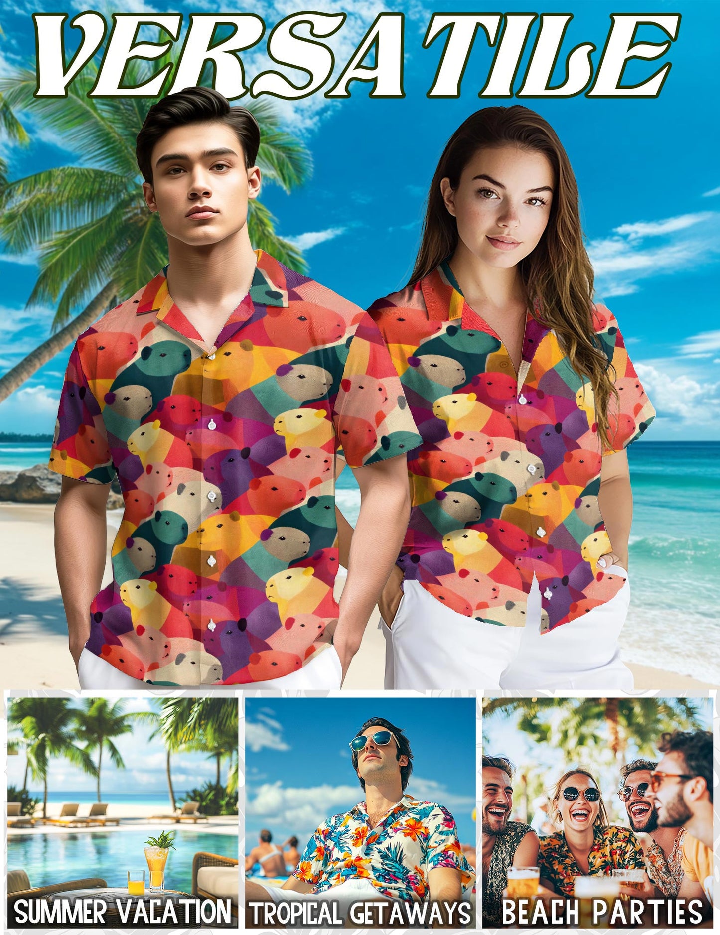Cute Capybara Hawaiian Shirt for Men, Button Down Aloha Shirt - Azhawaiian