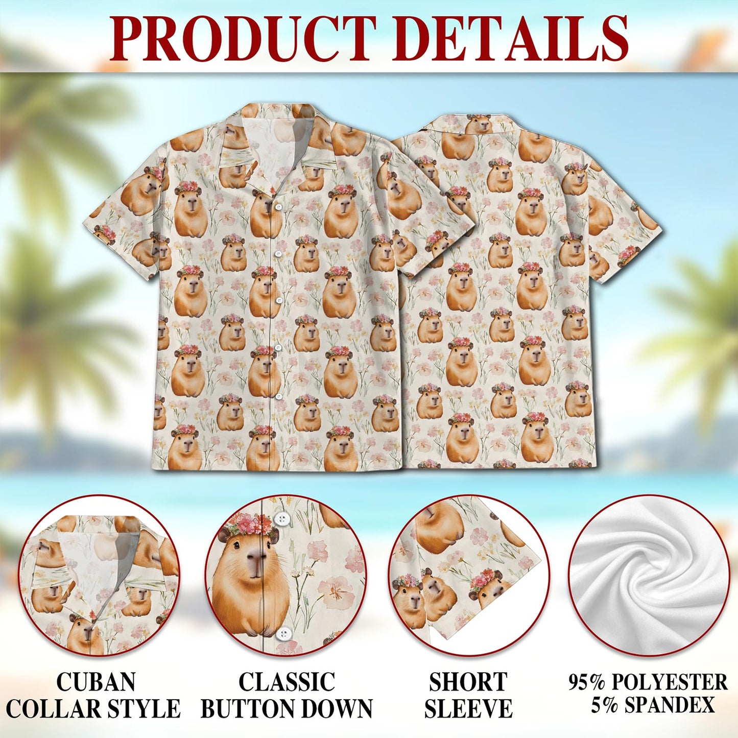 Cute Capybara Hawaiian Shirt for Men, Button Down Aloha Shirt - Azhawaiian