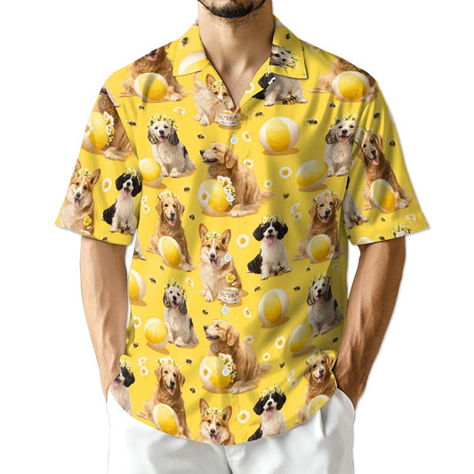 Cute Dog Hawaiian Shirt for Men, Button Down Aloha Shirt