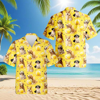 Cute Dog Hawaiian Shirt for Men, Button Down Aloha Shirt - Azhawaiian