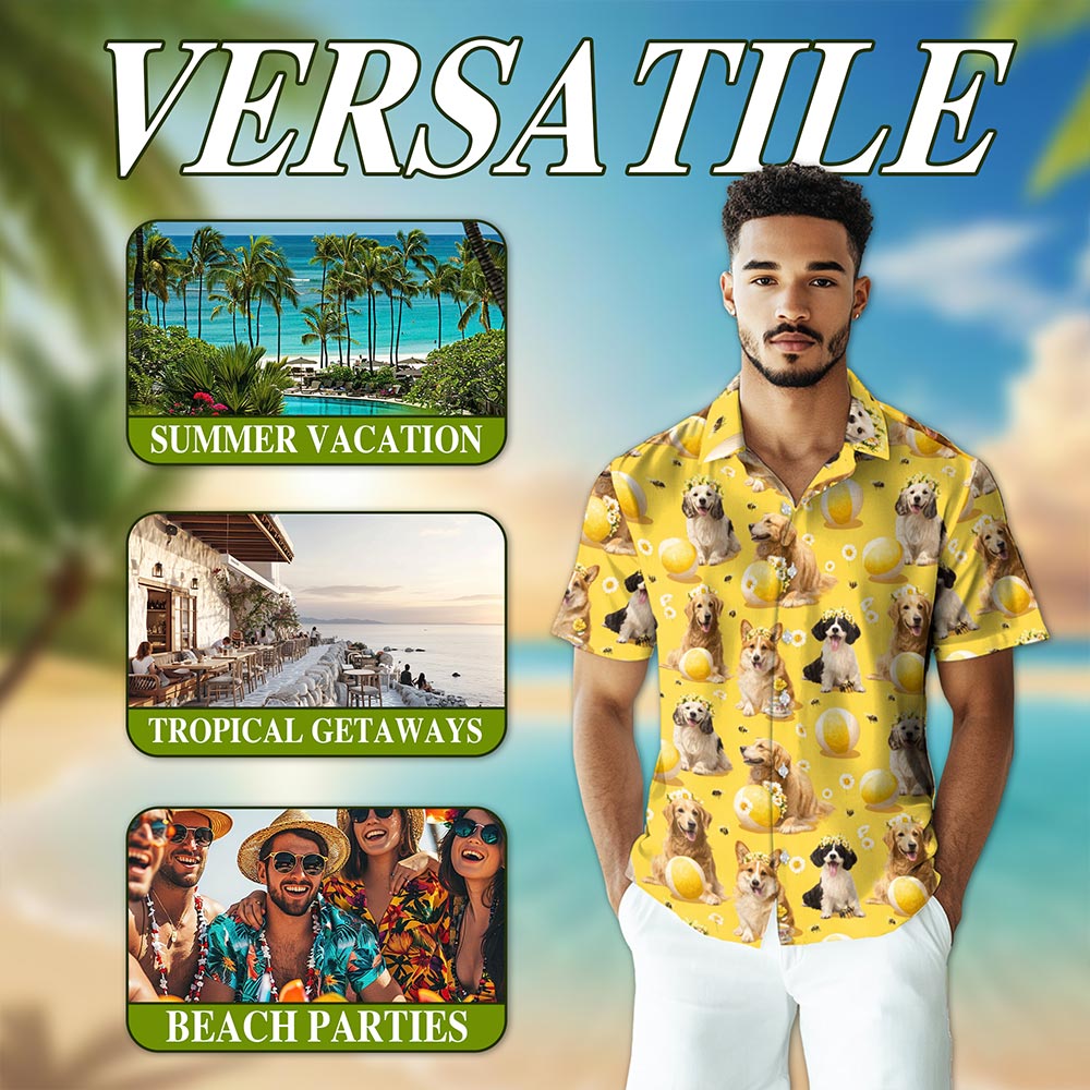 Cute Dog Hawaiian Shirt for Men, Button Down Aloha Shirt - Azhawaiian