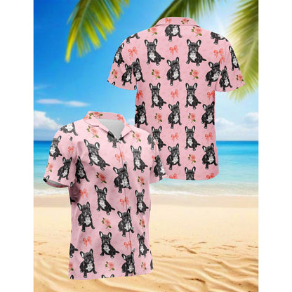 Cute French Bulldog Hawaiian Shirt for Men, Button Down Aloha Shirt - Azhawaiian