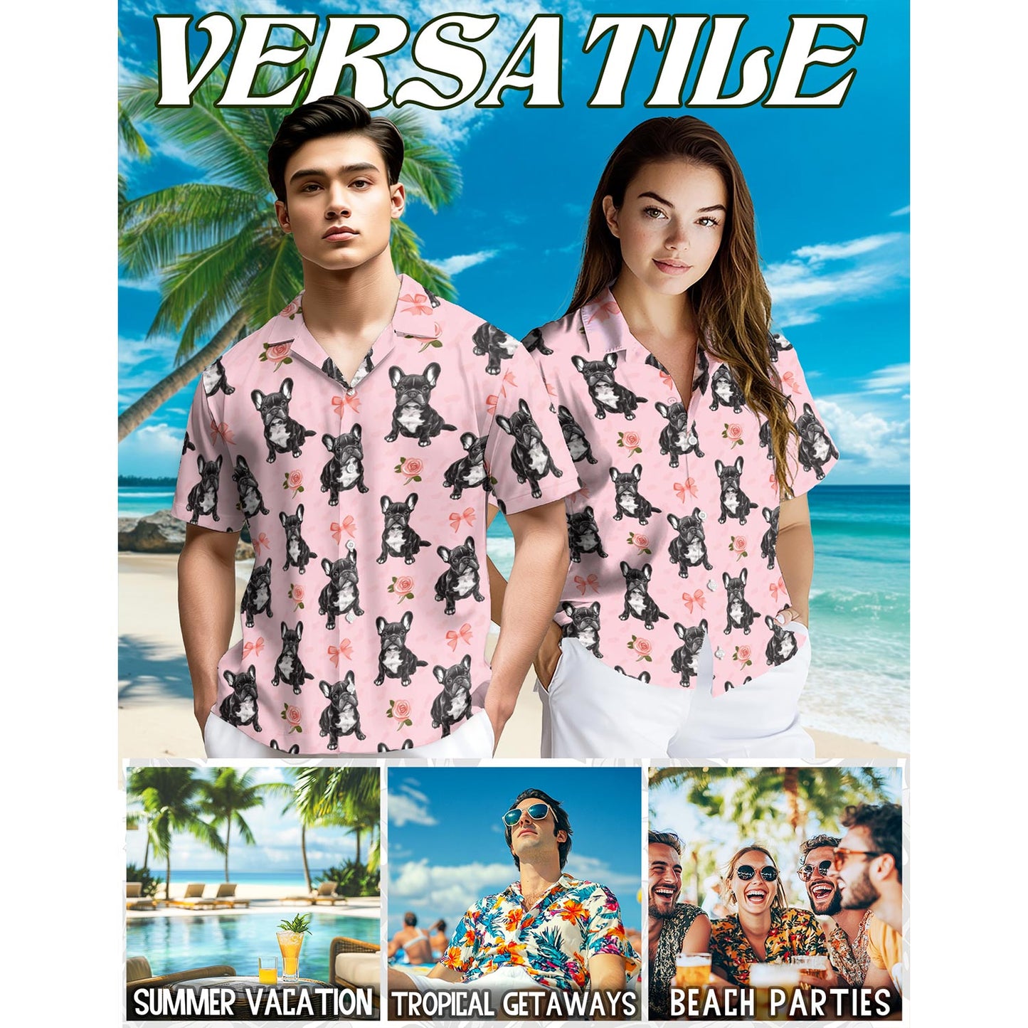 Cute French Bulldog Hawaiian Shirt for Men, Button Down Aloha Shirt - Azhawaiian