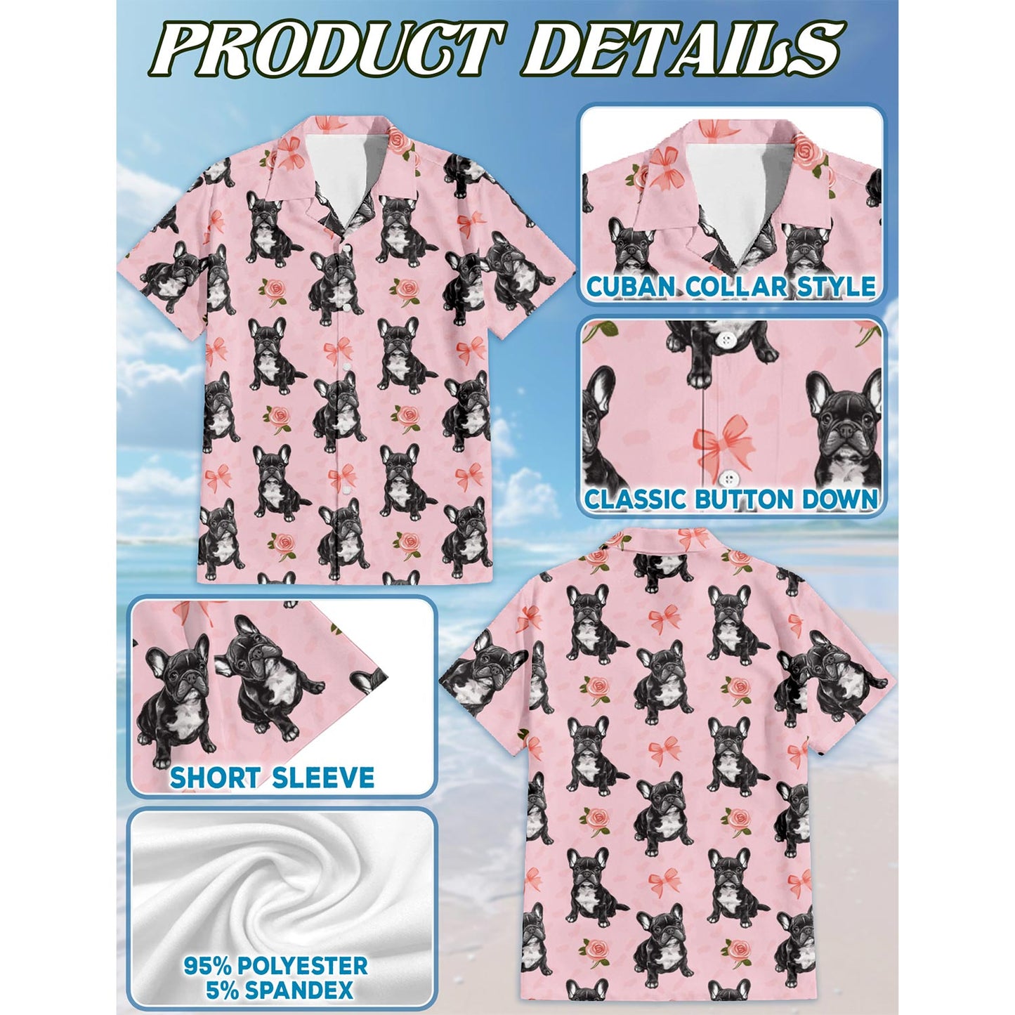 Cute French Bulldog Hawaiian Shirt for Men, Button Down Aloha Shirt - Azhawaiian