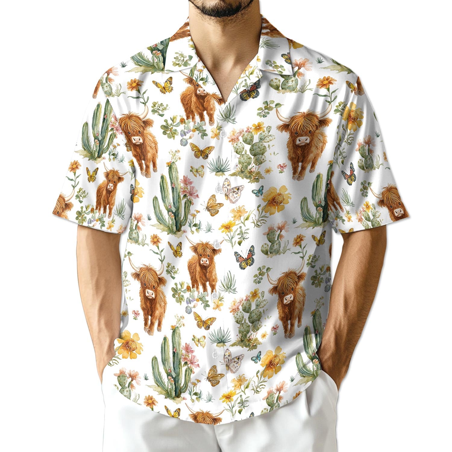 Azhawaiian Cute Highland Cattle Hawaiian Shirt for Men