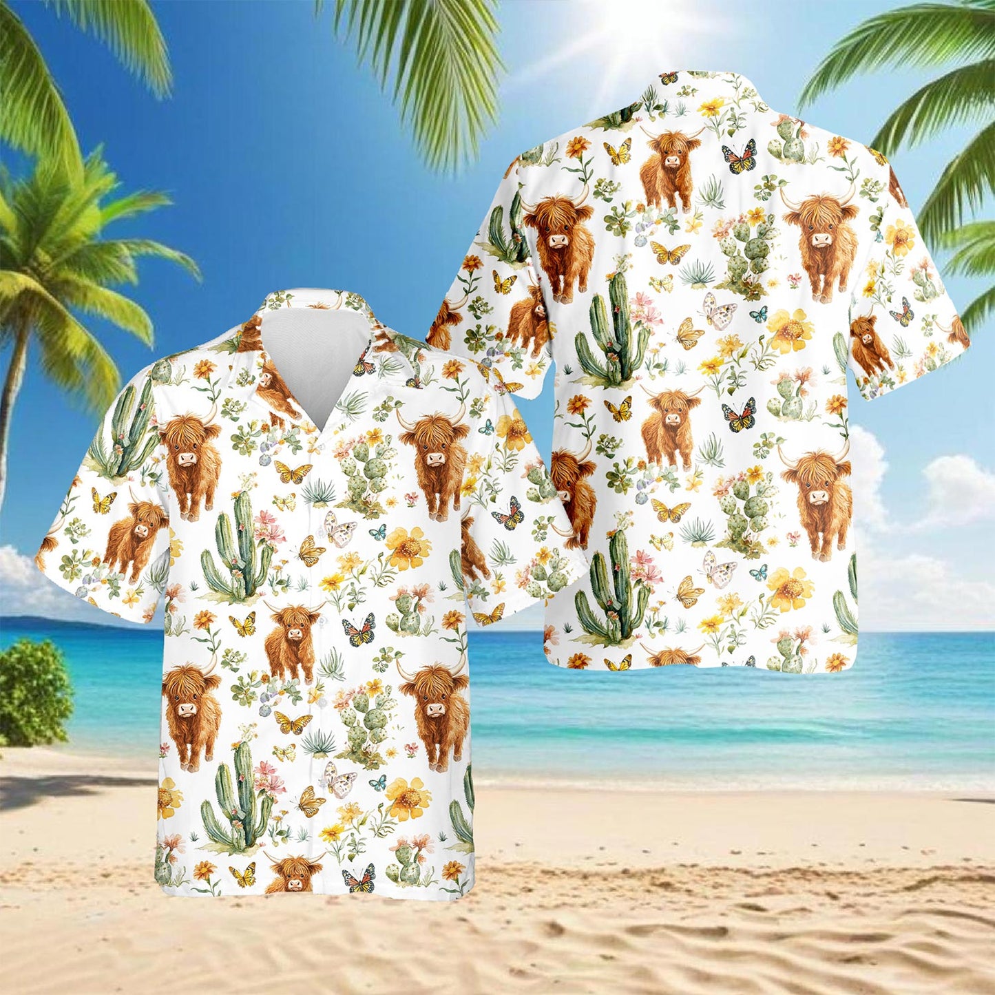 Cute Highland Cattle Hawaiian Shirt for Men, Button Down Aloha Shirt - Azhawaiian