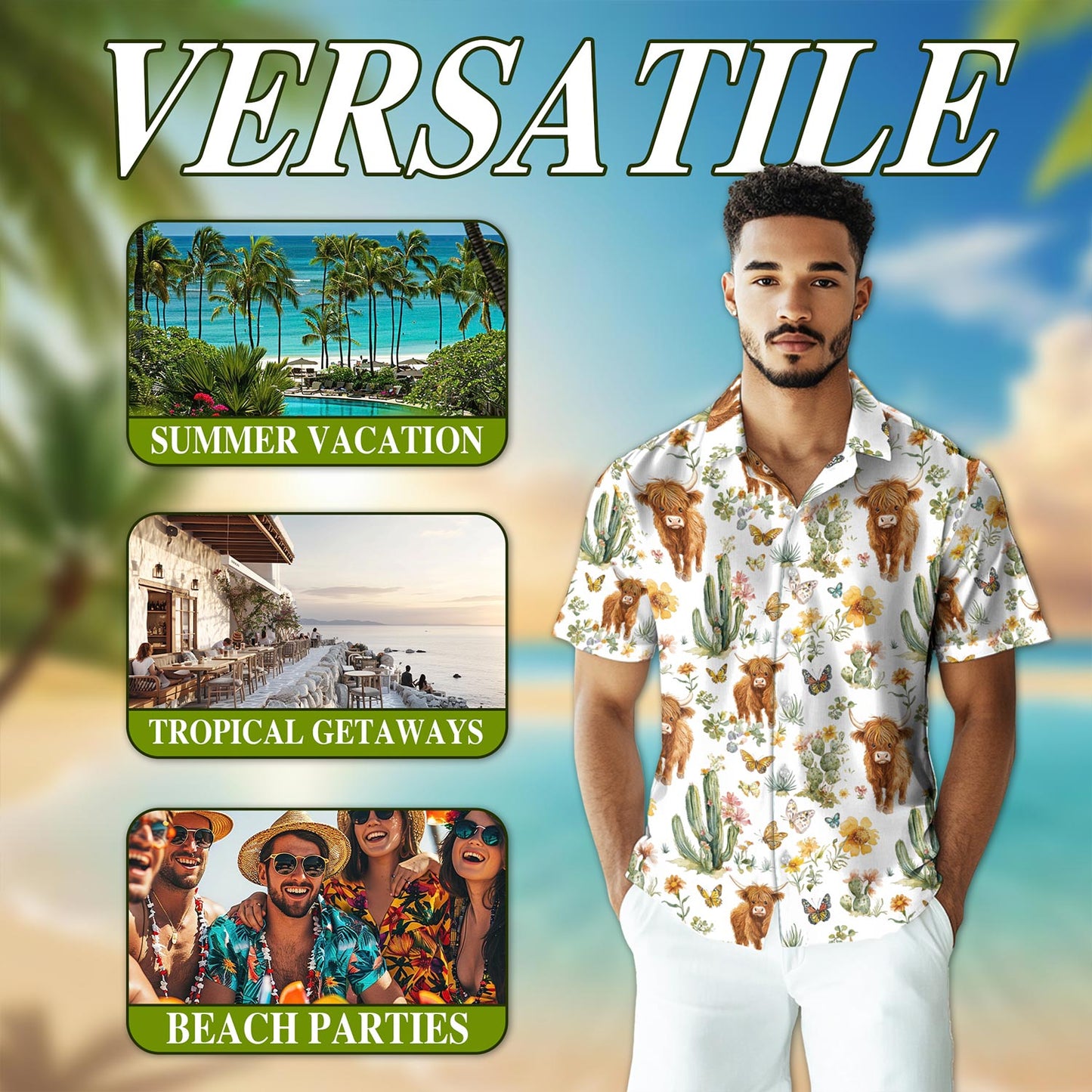 Cute Highland Cattle Hawaiian Shirt for Men, Button Down Aloha Shirt - Azhawaiian