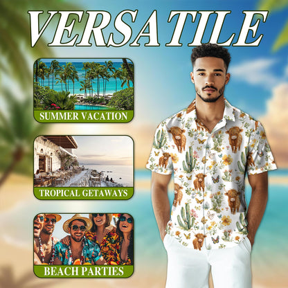 Cute Highland Cattle Hawaiian Shirt for Men, Button Down Aloha Shirt - Azhawaiian