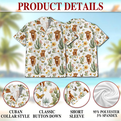 Cute Highland Cattle Hawaiian Shirt for Men, Button Down Aloha Shirt - Azhawaiian