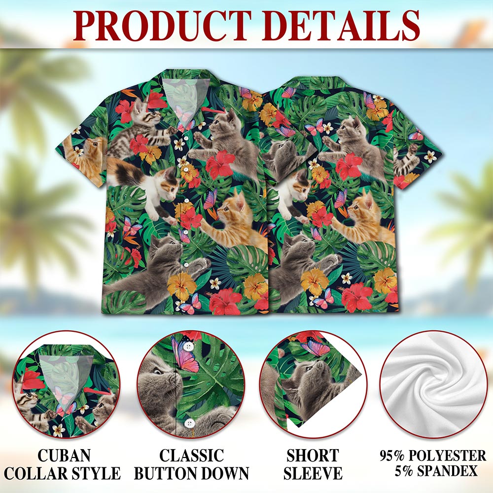 Cute Kitten Hawaiian Shirt for Men, Button Down Aloha Shirt - Azhawaiian
