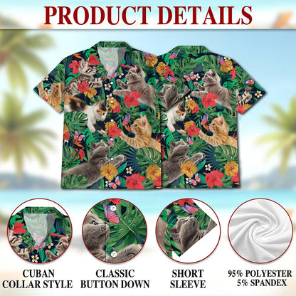 Cute Kitten Hawaiian Shirt for Men, Button Down Aloha Shirt - Azhawaiian