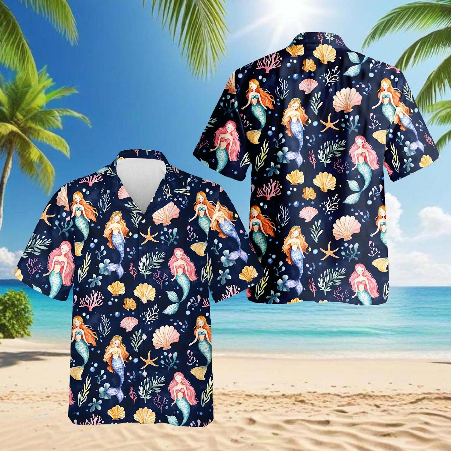 Cute Mermaid Hawaiian Shirt for Men, Button Down Aloha Shirt - Azhawaiian