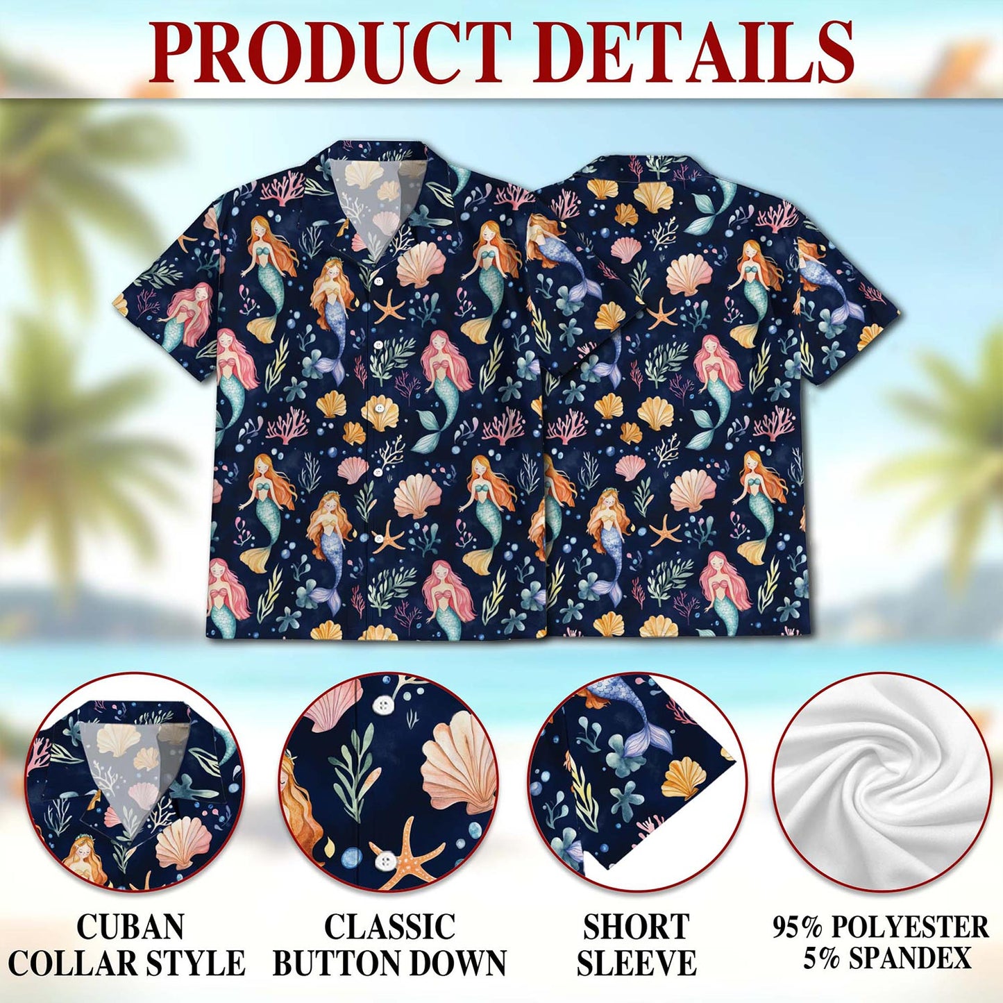 Cute Mermaid Hawaiian Shirt for Men, Button Down Aloha Shirt - Azhawaiian