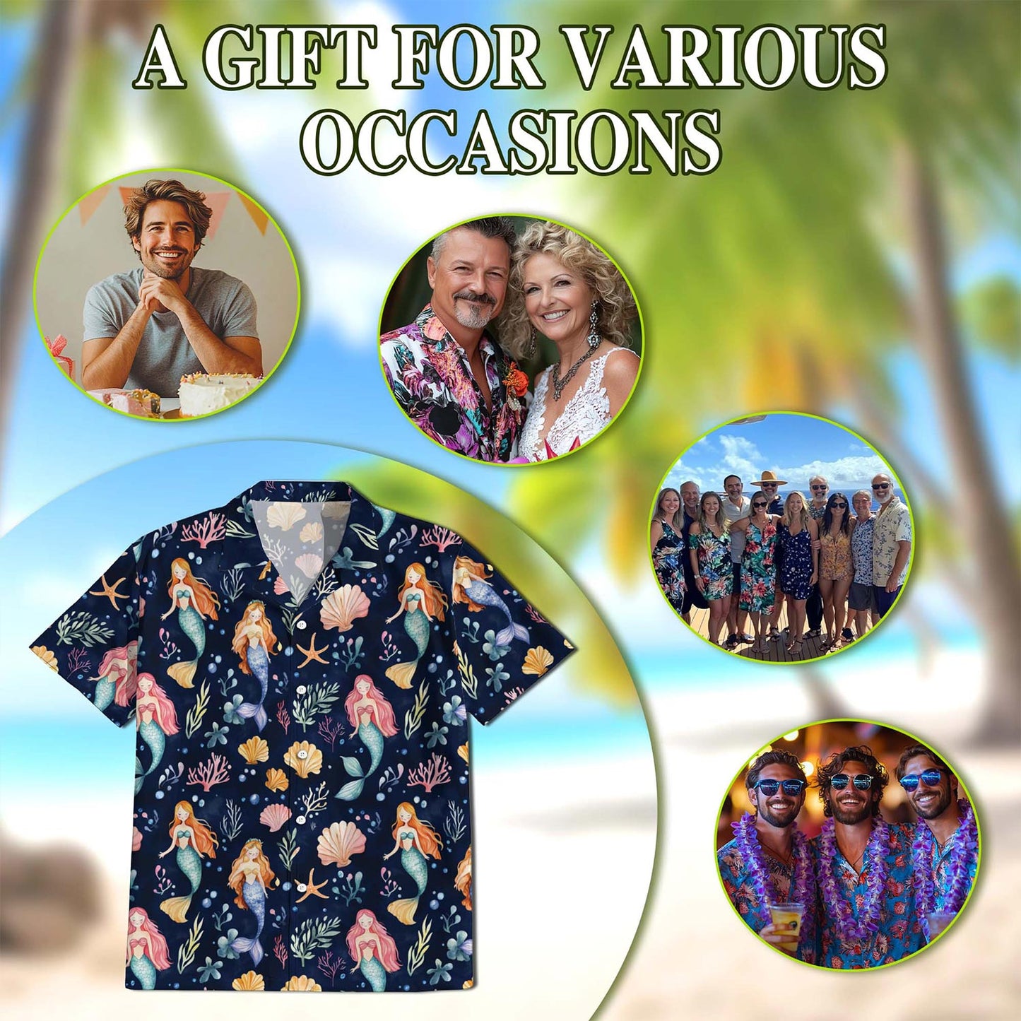 Cute Mermaid Hawaiian Shirt for Men, Button Down Aloha Shirt - Azhawaiian