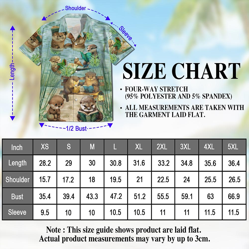 Cute Otter Reading Book Hawaiian Shirt for Men, Button Down Aloha Shirt - Azhawaiian
