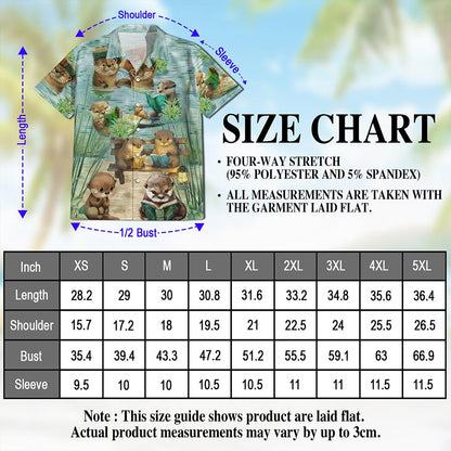 Cute Otter Reading Book Hawaiian Shirt for Men, Button Down Aloha Shirt - Azhawaiian
