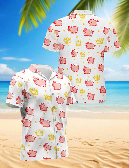 Cute Pig Hawaiian Shirt for Men, Button Down Aloha Shirt - Azhawaiian