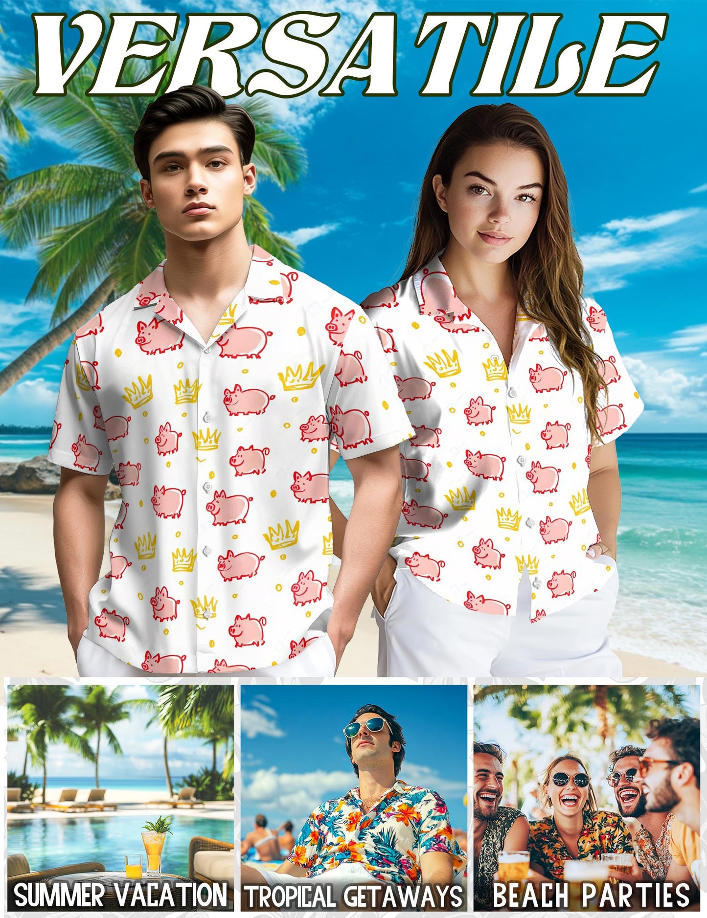 Cute Pig Hawaiian Shirt for Men, Button Down Aloha Shirt - Azhawaiian