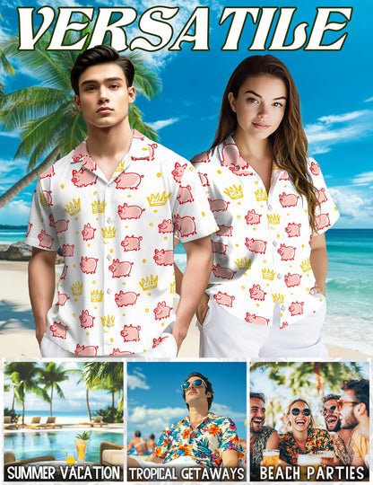 Cute Pig Hawaiian Shirt for Men, Button Down Aloha Shirt - Azhawaiian