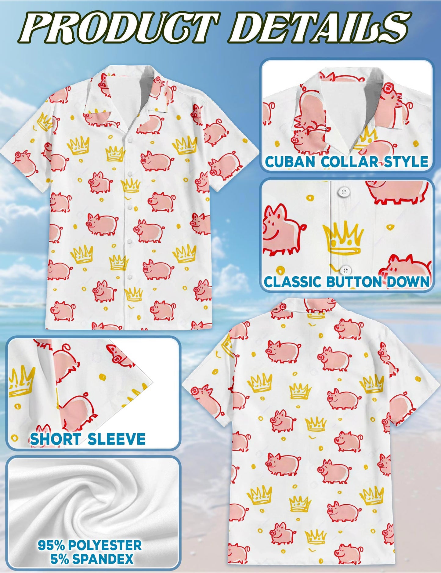 Cute Pig Hawaiian Shirt for Men, Button Down Aloha Shirt - Azhawaiian