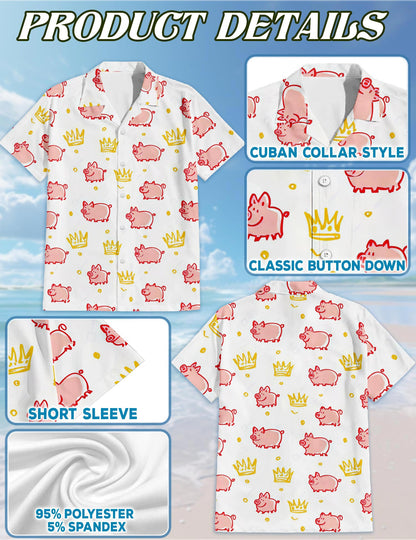 Cute Pig Hawaiian Shirt for Men, Button Down Aloha Shirt - Azhawaiian