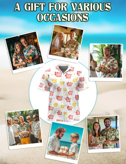 Cute Pig Hawaiian Shirt for Men, Button Down Aloha Shirt - Azhawaiian
