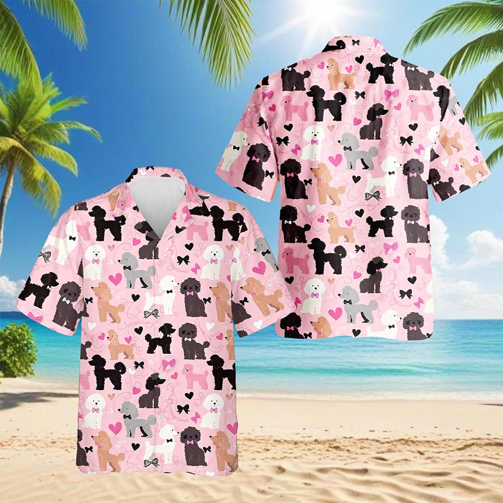 Cute Poodle Hawaiian Shirt for Men, Button Down Aloha Shirt - Azhawaiian