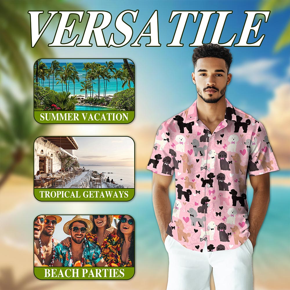 Cute Poodle Hawaiian Shirt for Men, Button Down Aloha Shirt - Azhawaiian
