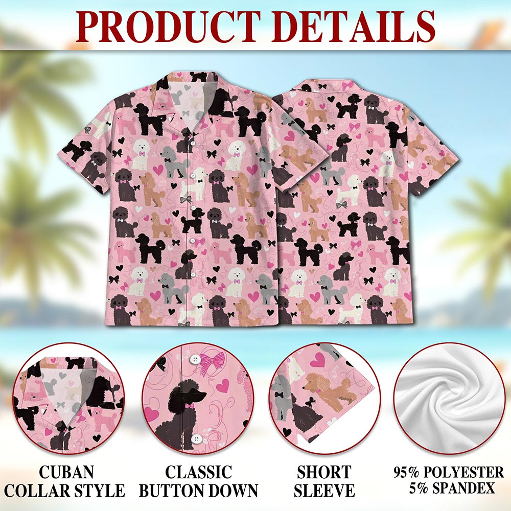 Cute Poodle Hawaiian Shirt for Men, Button Down Aloha Shirt - Azhawaiian