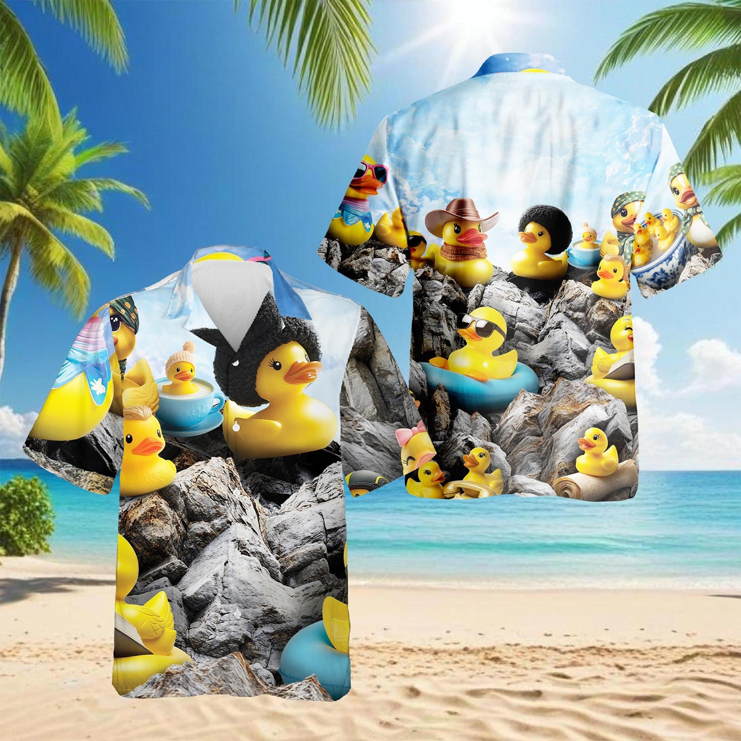 Cute Rubber Duck Hawaiian Shirt for Men, Button Down Aloha Shirt - Azhawaiian