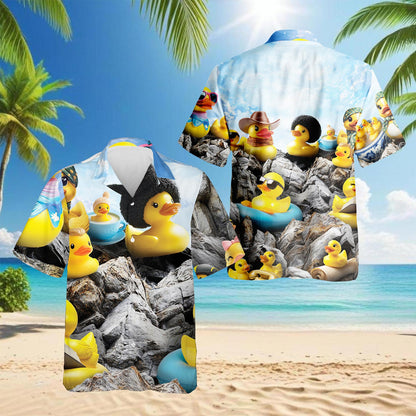 Cute Rubber Duck Hawaiian Shirt for Men, Button Down Aloha Shirt - Azhawaiian