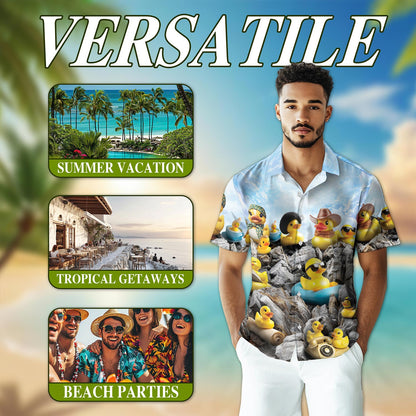 Cute Rubber Duck Hawaiian Shirt for Men, Button Down Aloha Shirt - Azhawaiian