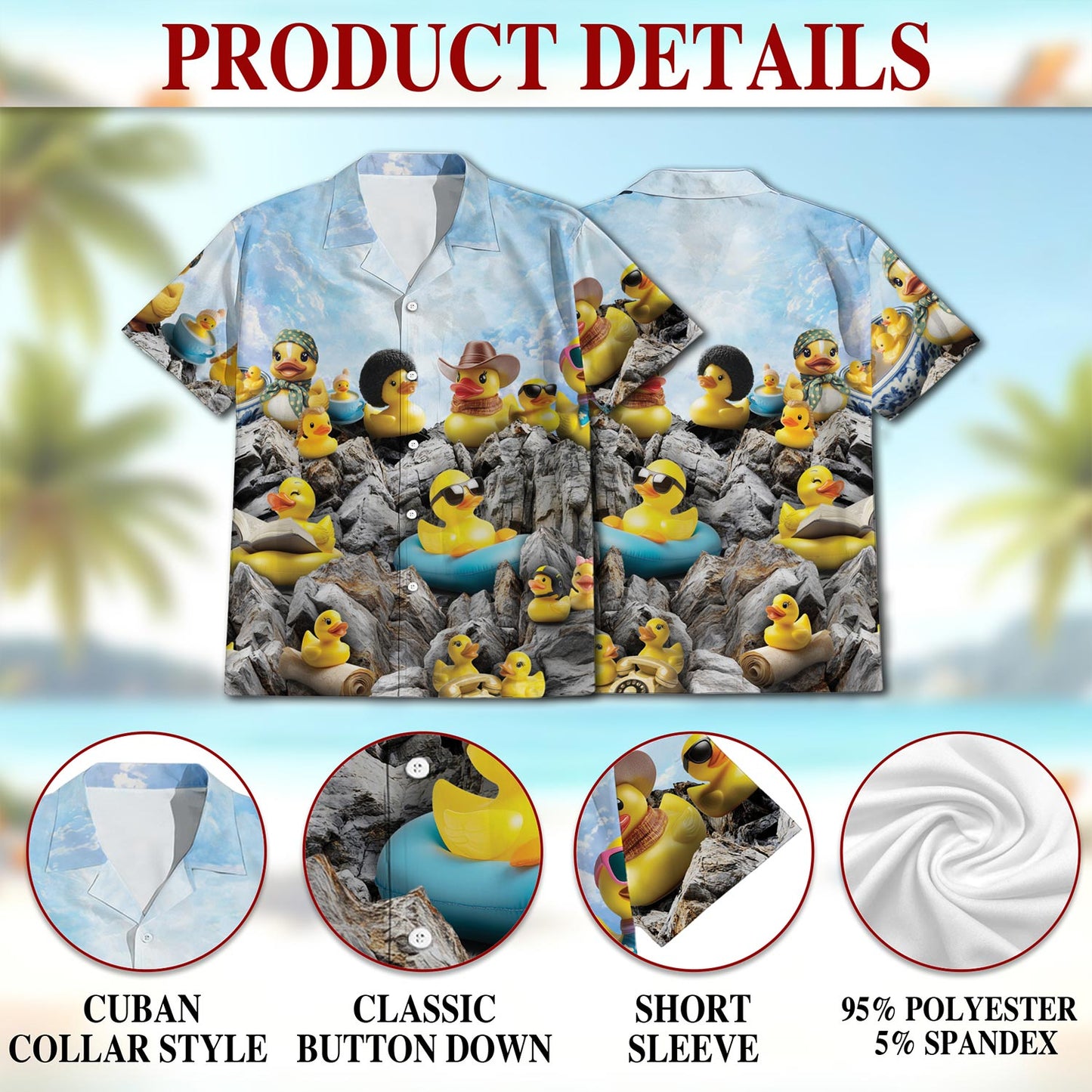 Cute Rubber Duck Hawaiian Shirt for Men, Button Down Aloha Shirt - Azhawaiian