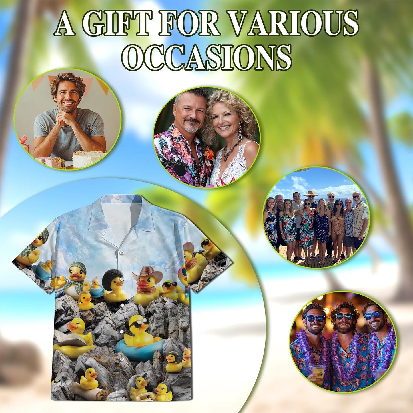 Cute Rubber Duck Hawaiian Shirt for Men, Button Down Aloha Shirt - Azhawaiian