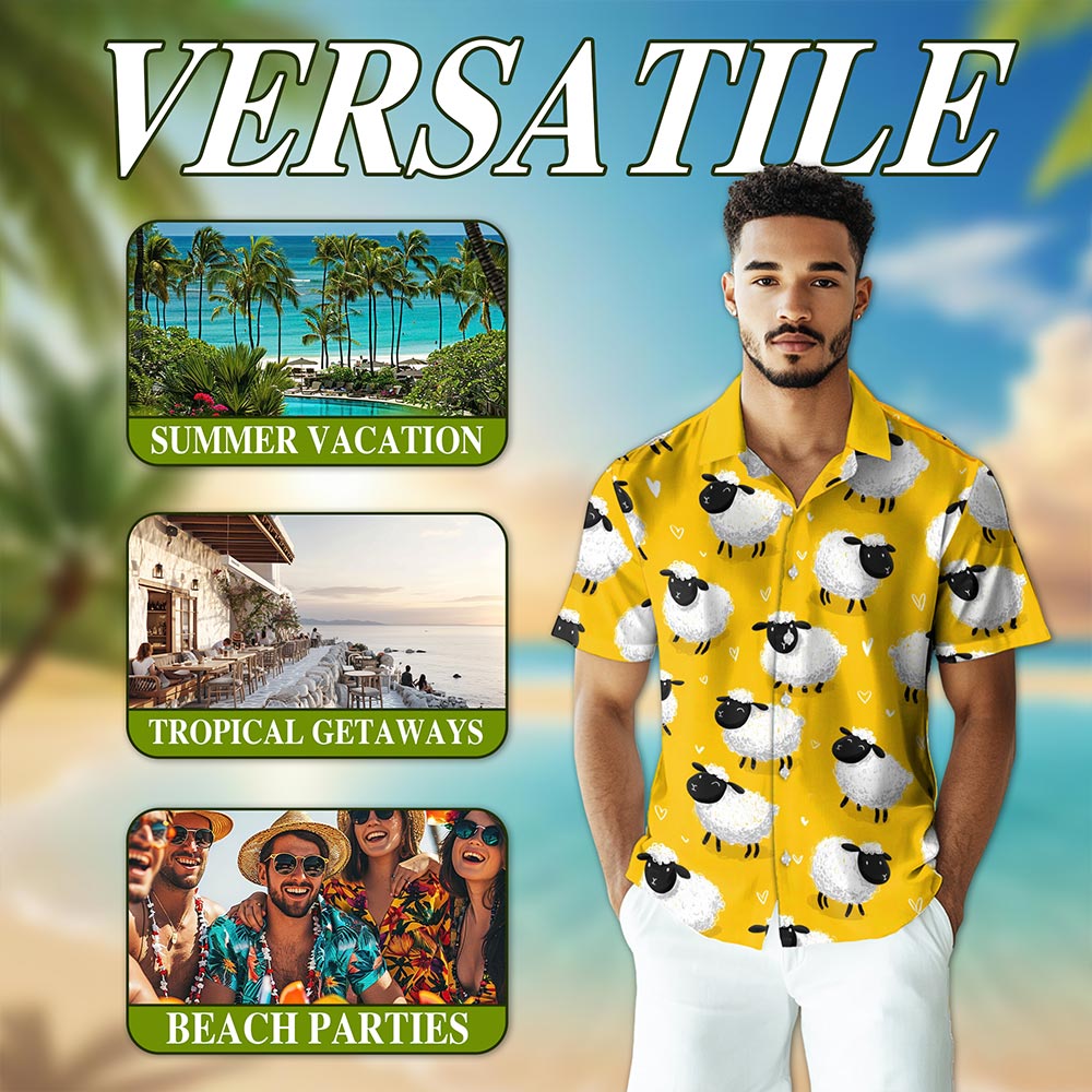 Cute Sheep Hawaiian Shirt for Men, Button Down Aloha Shirt - Azhawaiian