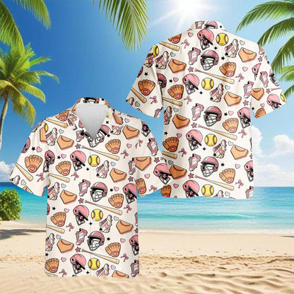 Cute Softball Hawaiian Shirt for Men, Button Down Aloha Shirt - Azhawaiian
